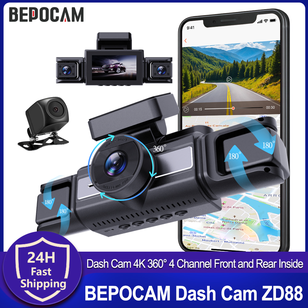 Panoramic Dash Cam 360 - Видеорегистратор BEPOCAM 4K, 4 канала, передняя