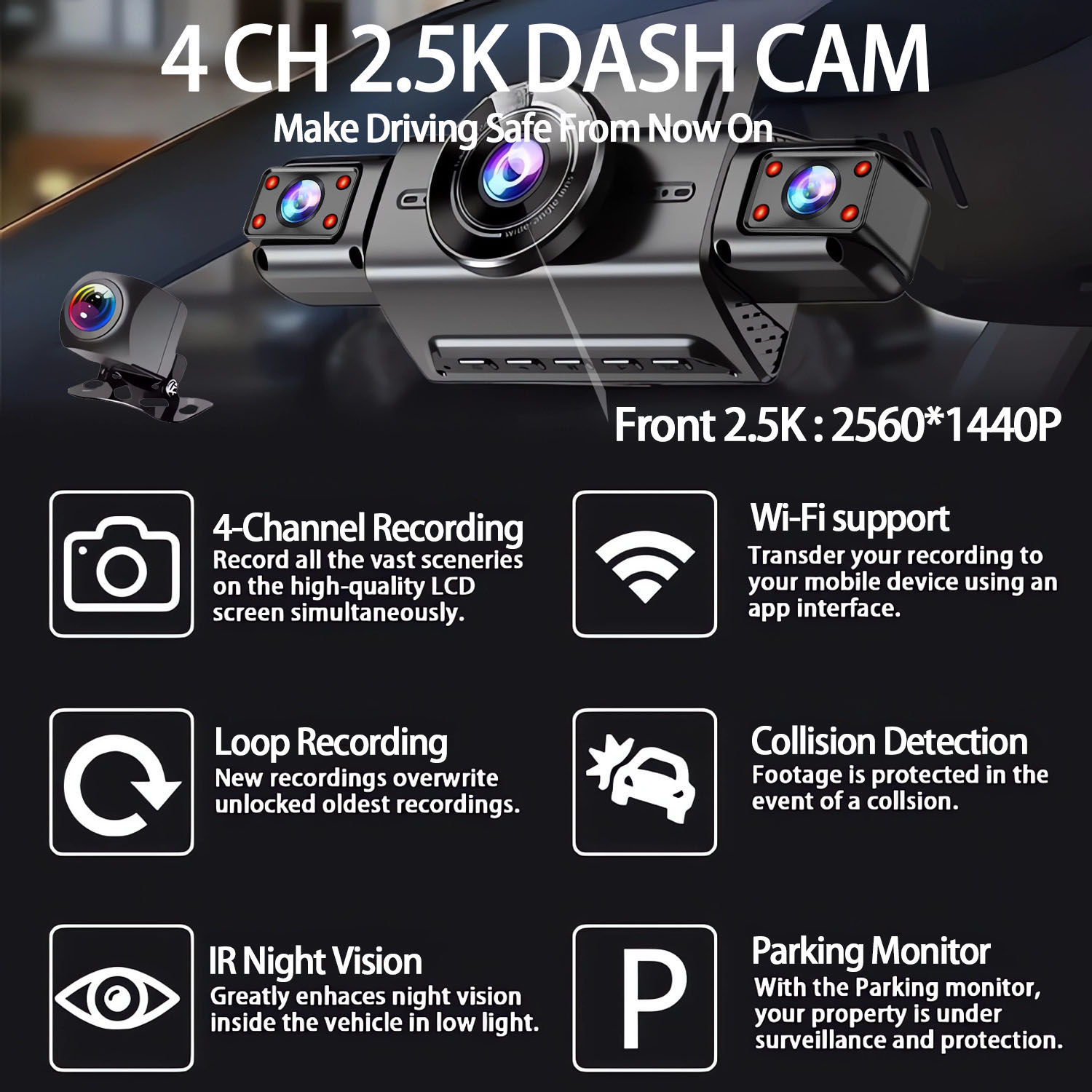 360-градусный 4-камерный видео – обзор и цена Panoramic Dash Cam 360