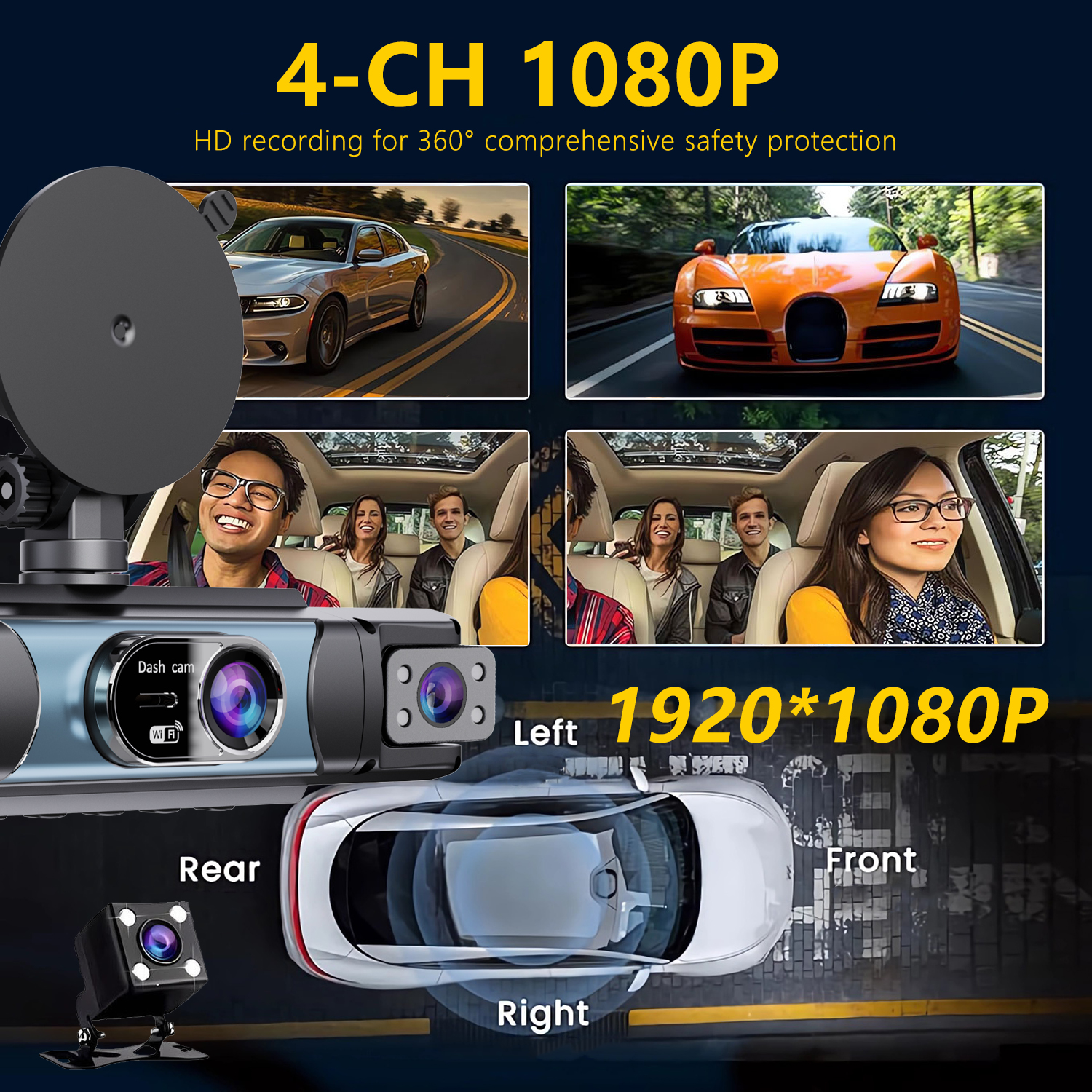 4-канальный автомобильный виде – обзор и цена Panoramic Dash Cam 360